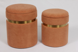 wholesale modern brown plywood Velvet Fabric stainless steel ring stool chair ottoman