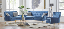 Modern Blue Fabric Two-seater Sofa- 111028