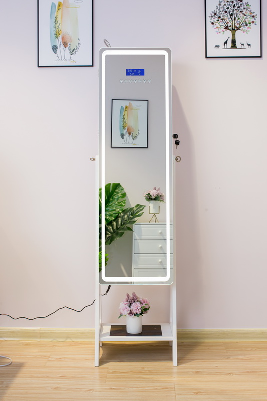 LEDs Mirror Cabinet Armoire, Lockable Free Standing Jewelry Organizer