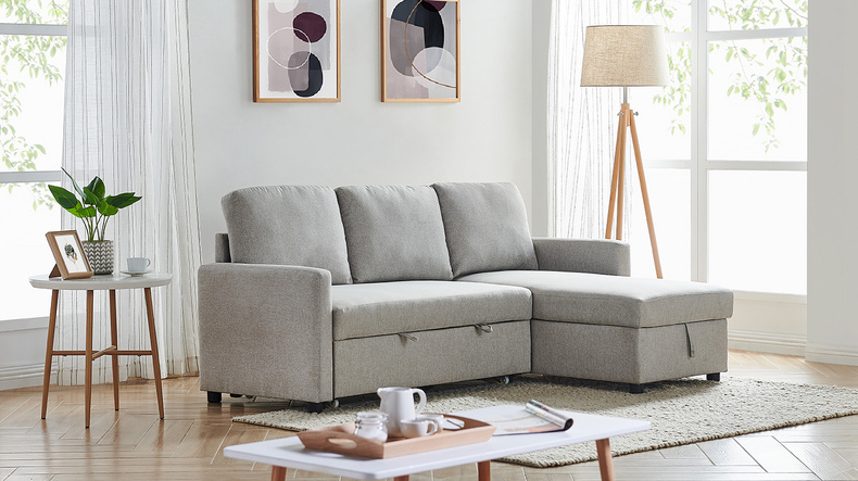 Modern Grey Fabric Three-seater Sofa - 111043