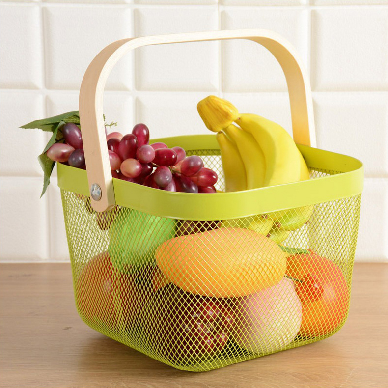 F10015 wire mesh home storage basket with handle