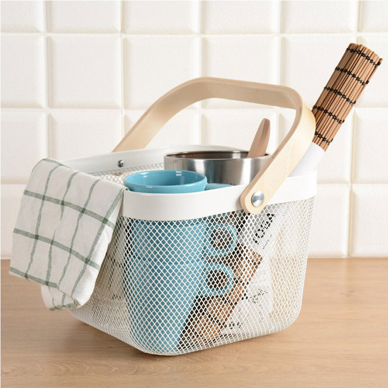 F10015 wire mesh home storage basket with handle