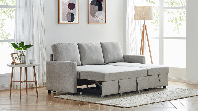 Modern Grey Fabric Three-seater Sofa - 111043