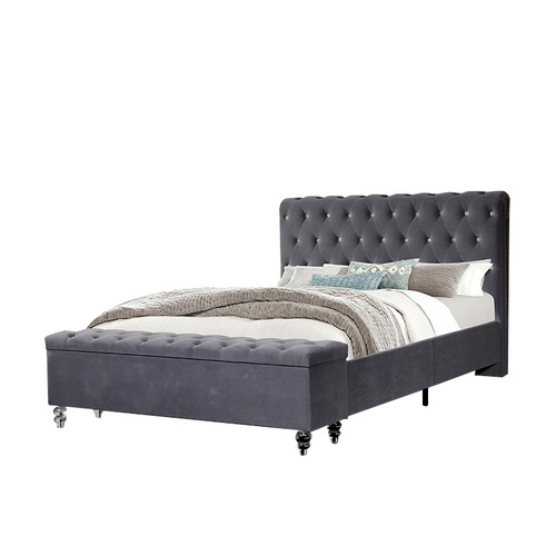 Modern King Queen Double Single Size European Upholstery Fabric Bed with Bedtail Stool