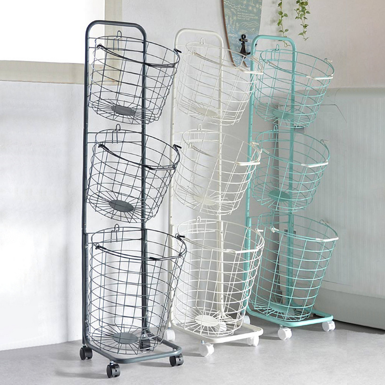 3-Tier wheeled storage rolling laundry wire basket F10014