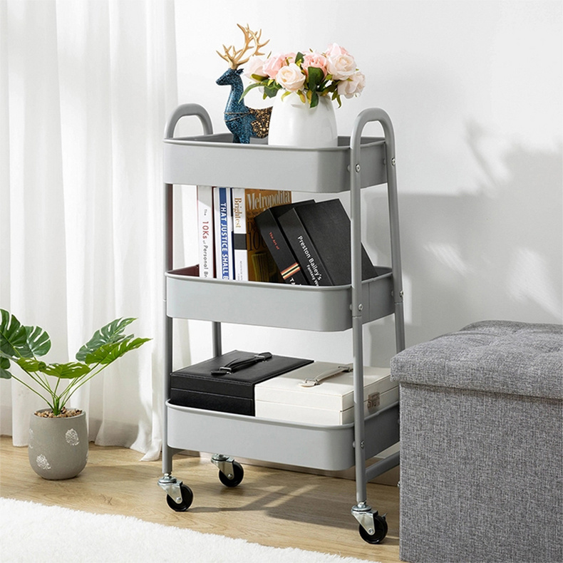 F10070 stackable 3-tier kitchen storage metal rolling trolley shelf