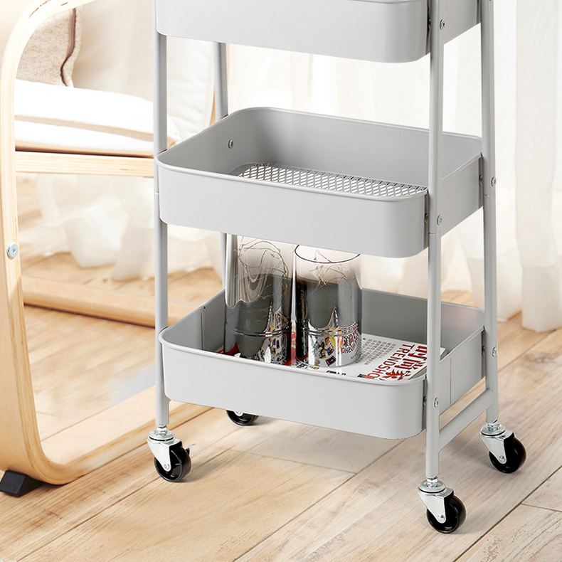 F10070 stackable 3-tier kitchen storage metal rolling trolley shelf