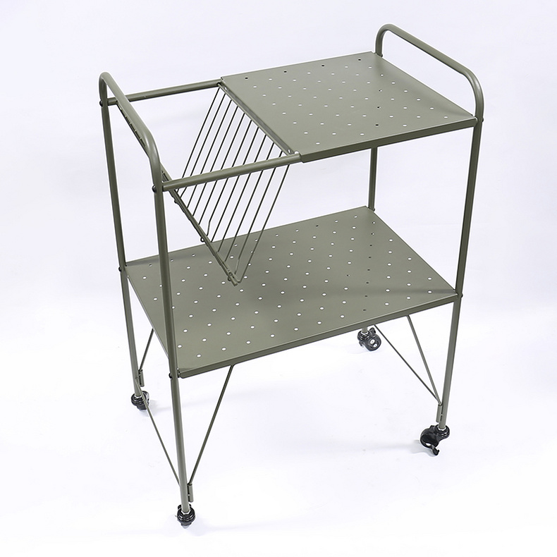 F10210 living room rolling metal storage cart 2-tier trolley shelf