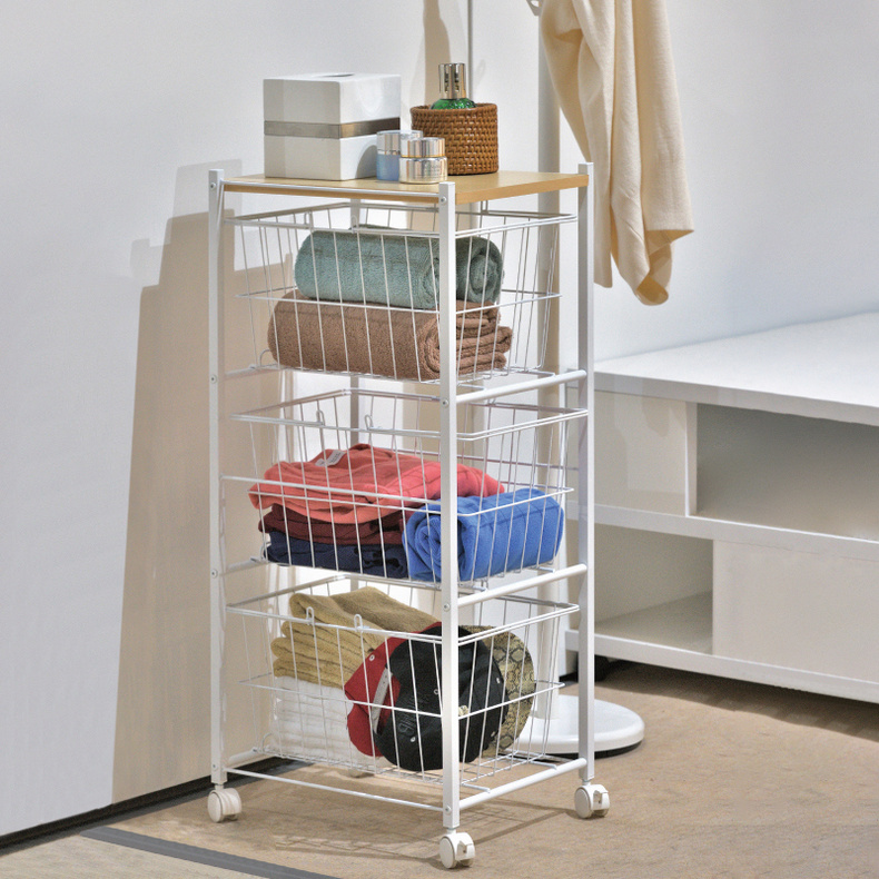 3-Tier MDF top wire basket bathroom trolley shelf F10022