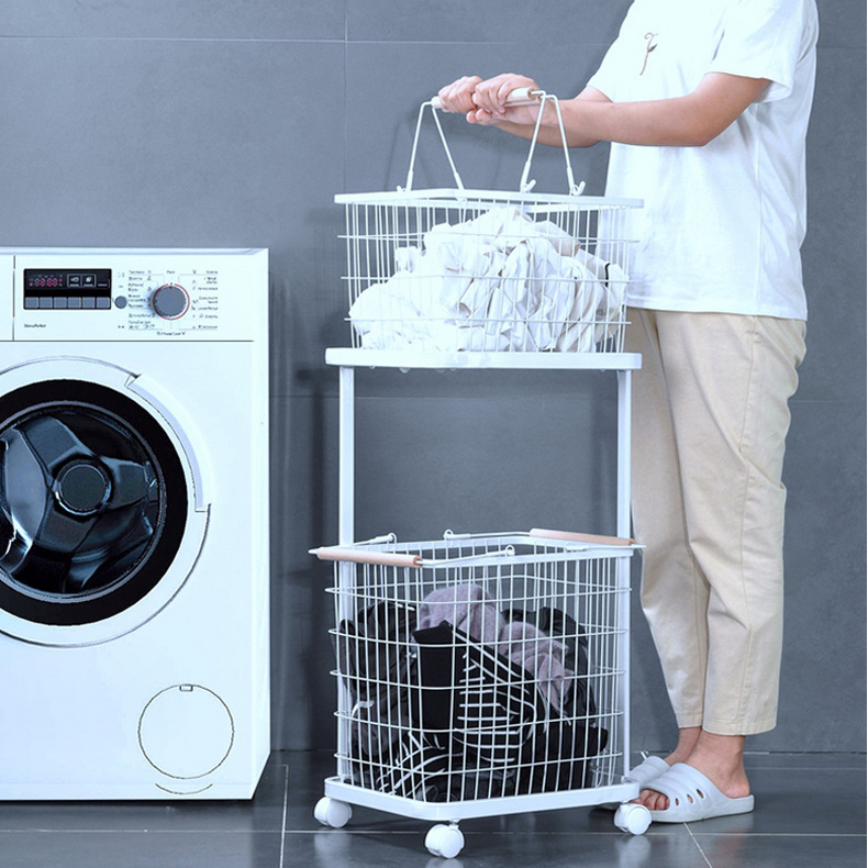 2-Tier wire laundry basket cart F10021