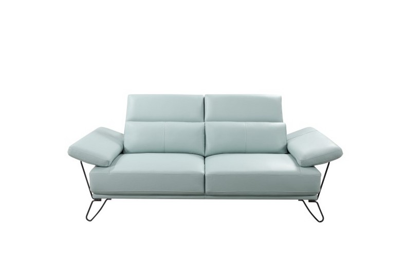 Light Blue Leather Two-seater Sofa
