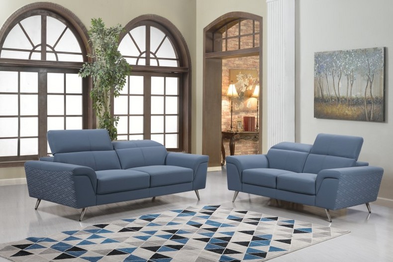 Modern Blue Fabric Two-seater Sofa