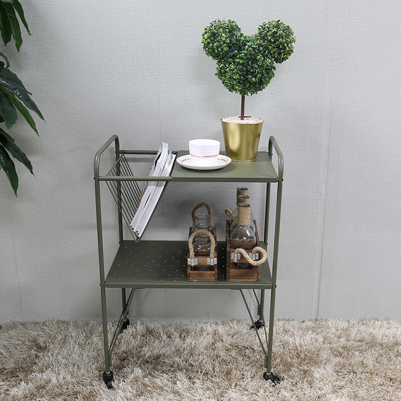 F10210 living room rolling metal storage cart 2-tier trolley shelf