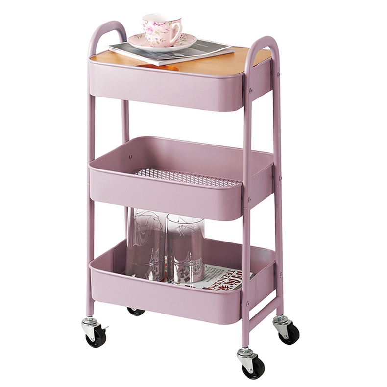 F10070 stackable 3-tier kitchen storage metal rolling trolley shelf