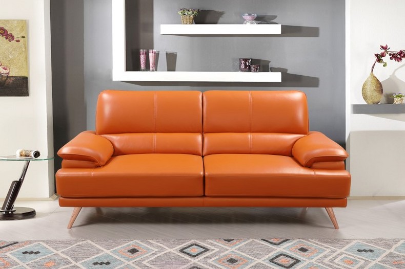 Modern Orange Leather Sofa