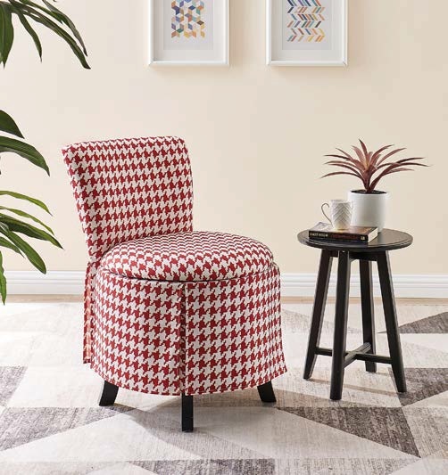 Pink Plaid Single Chair with Storage Space- 609387