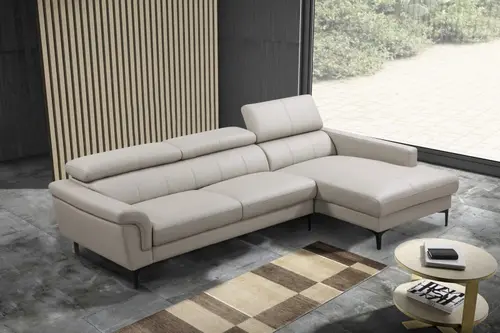 White Classical Leather Three-seater Sofa