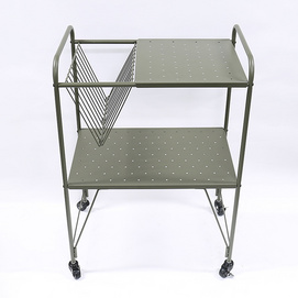 F10210 living room rolling metal storage cart 2-tier trolley shelf