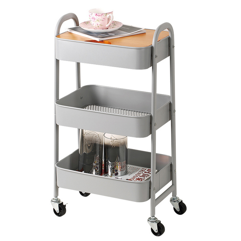 F10070 stackable 3-tier kitchen storage metal rolling trolley shelf