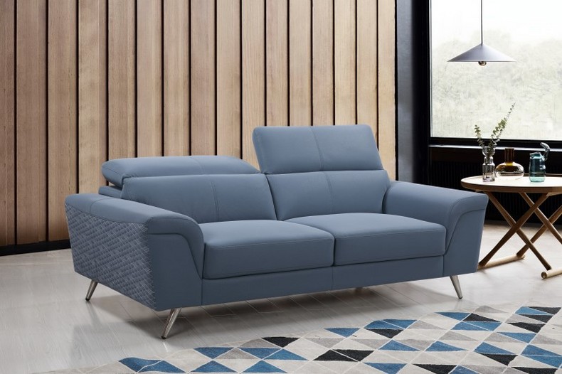Modern Blue Fabric Two-seater Sofa