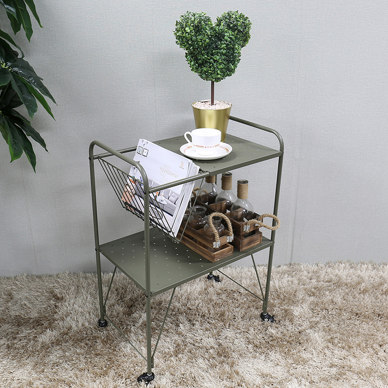 F10210 living room rolling metal storage cart 2-tier trolley shelf