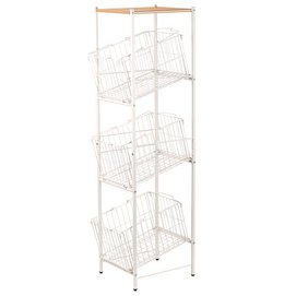 3 Layer home storage wire basket cart with MDF top F10023