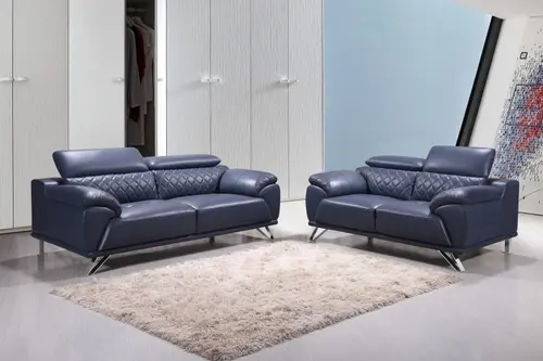 Dark Blue Leather Two-seater Sofa