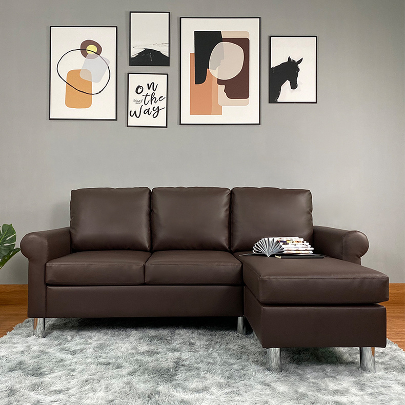 LV7048  Brown Leather Corner Sofa Bed