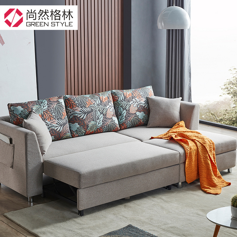 Three-seater sofa bed with storage ottoman