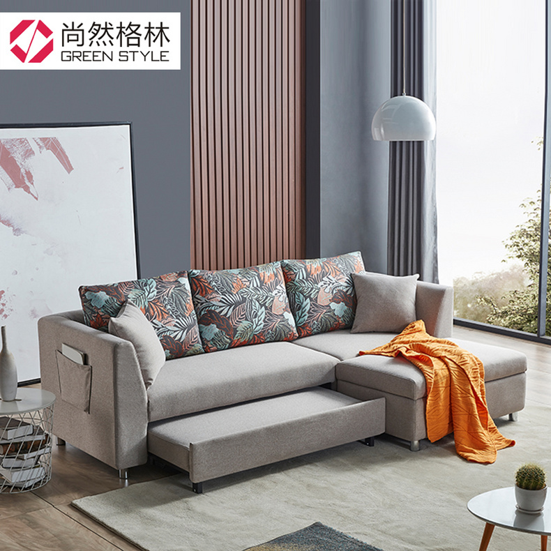 Three-seater sofa bed with storage ottoman