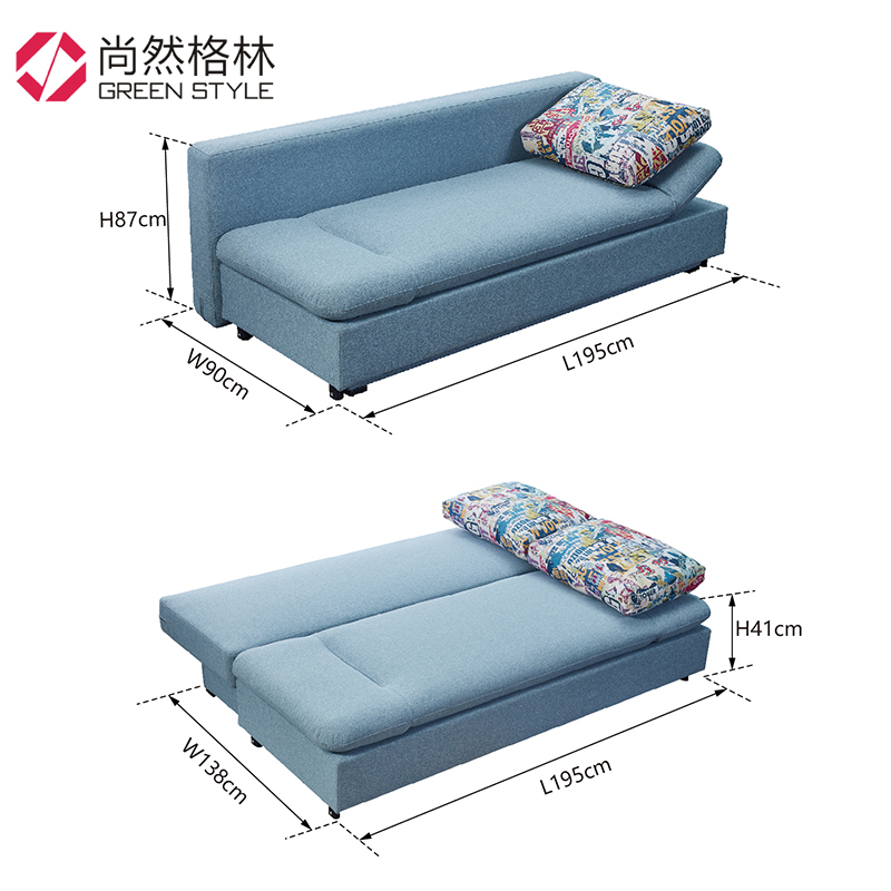 Adjustable armrest sofa bed with storage