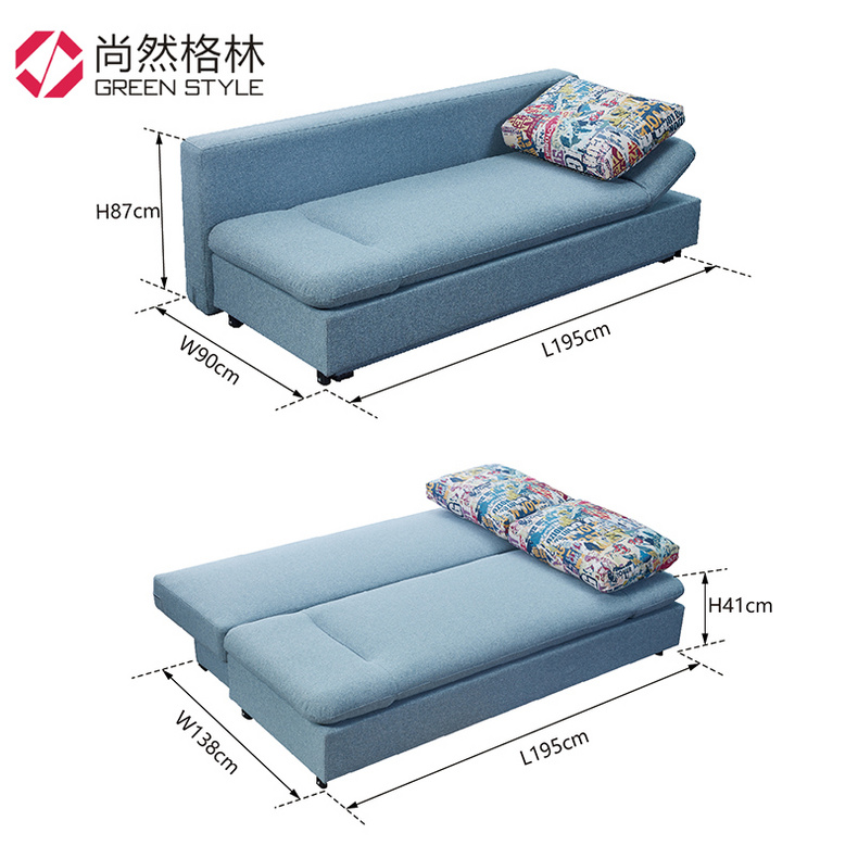 Adjustable armrest sofa bed with storage