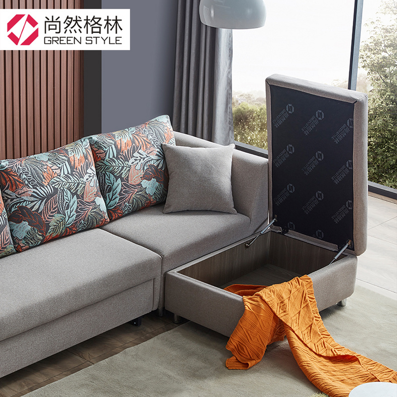 Three-seater sofa bed with storage ottoman