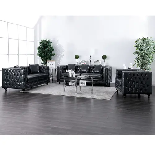 AM-1037BL PU Leather Chesterfield Style Sofa Set