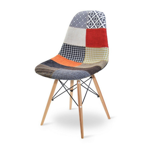 Natural Beech Legs Patchwork Fabric Upholstered Chair Dining Patchwork Chair C-439