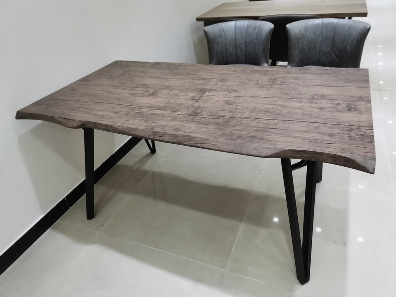 unique curved edge MDF with paper matel legs dining table