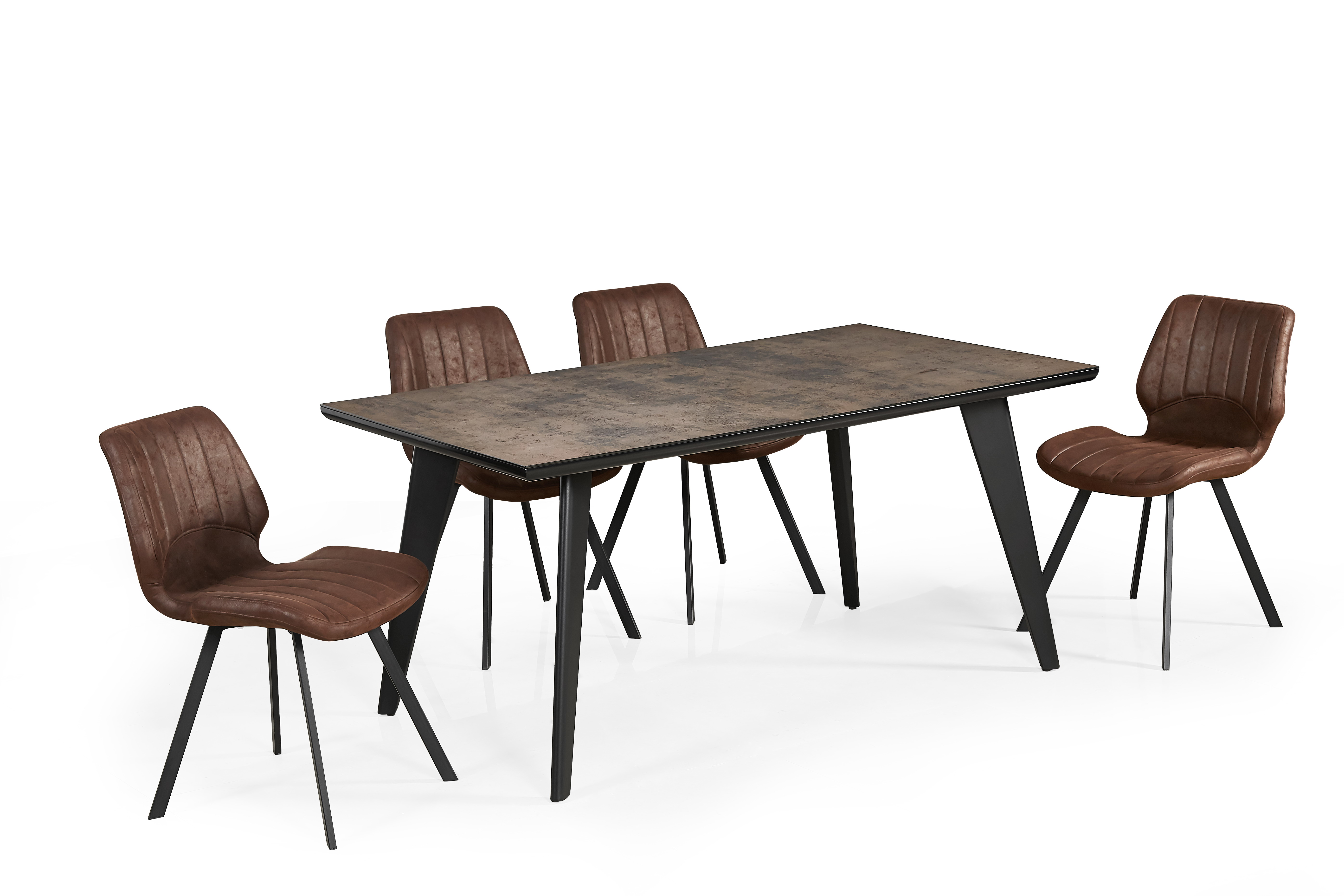 new style tempered glass with MDF top and metal legs dining table