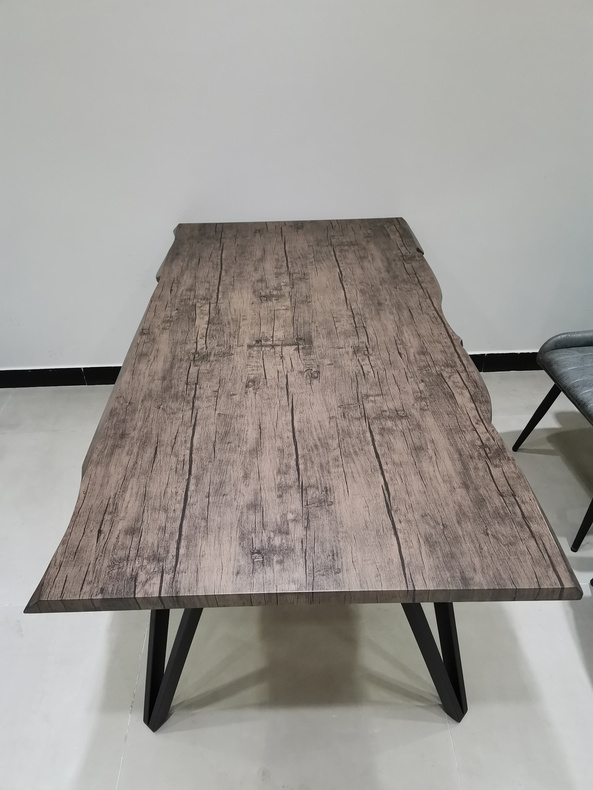 unique curved edge MDF with paper matel legs dining table