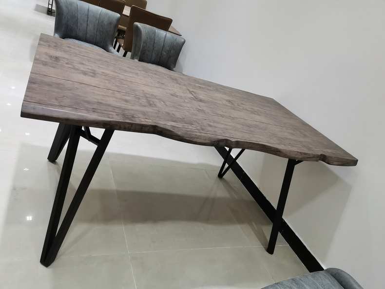 unique curved edge MDF with paper matel legs dining table