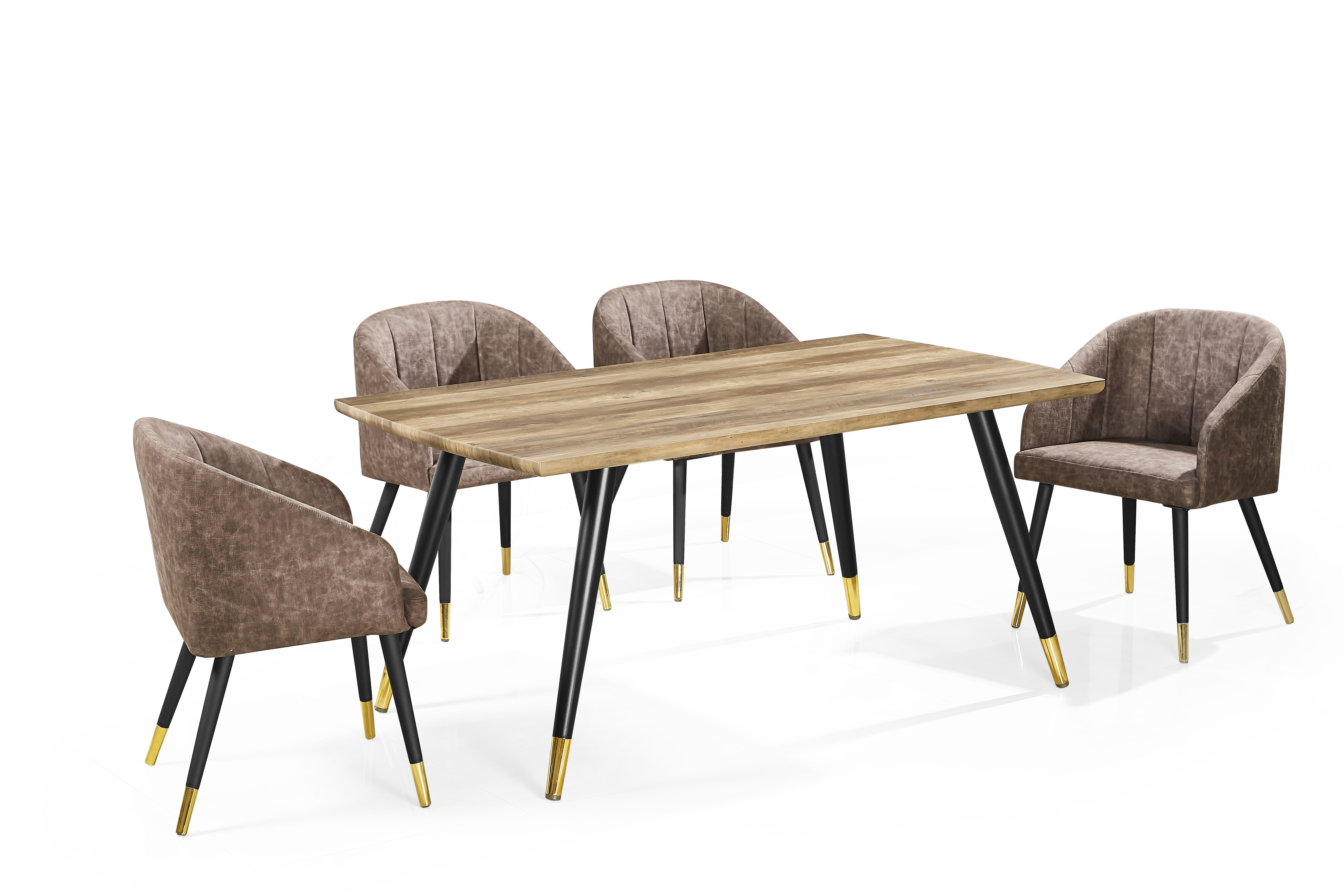 paper covering MDF top metal tube legs with gold foot dining table