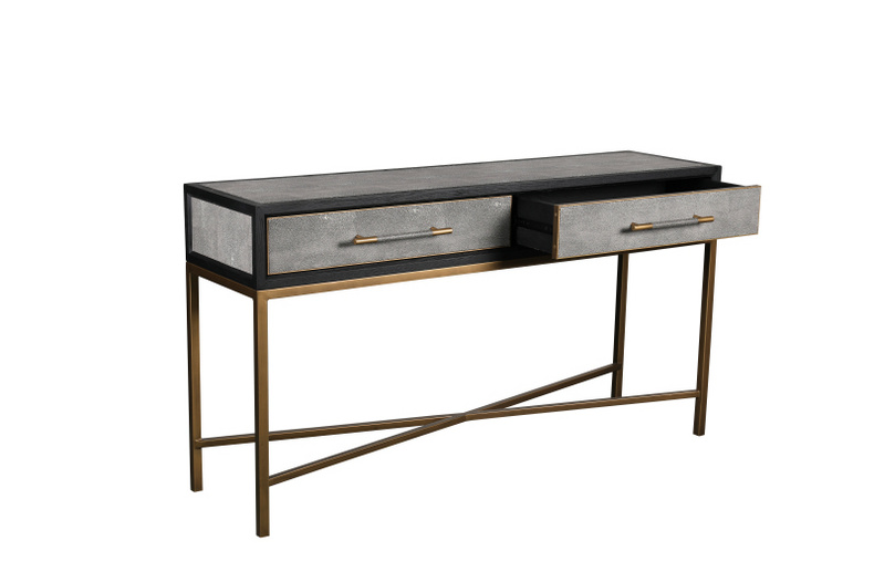 Classic Shagreen console table. Elegant console table with  2 drawers. Cool  console table with metal leg