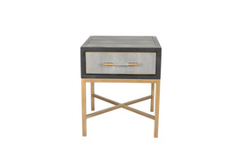 Classic Shagreen side table. Elegant side table with   drawer. Cool  bedside table with metal leg