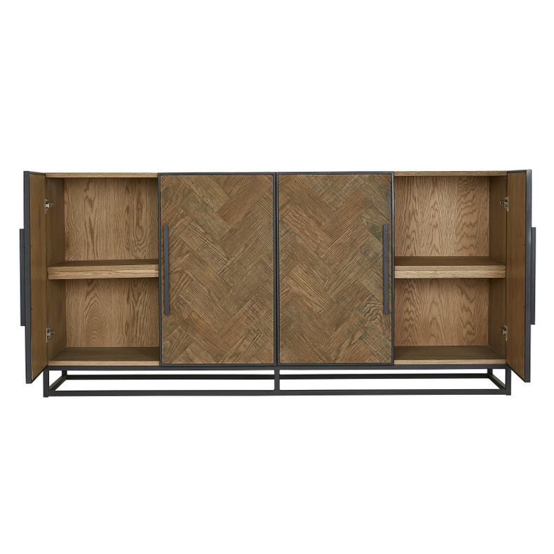 Sideboard 4 doors with tough feeling. Old/recycled oak wood in herringbone pattern.