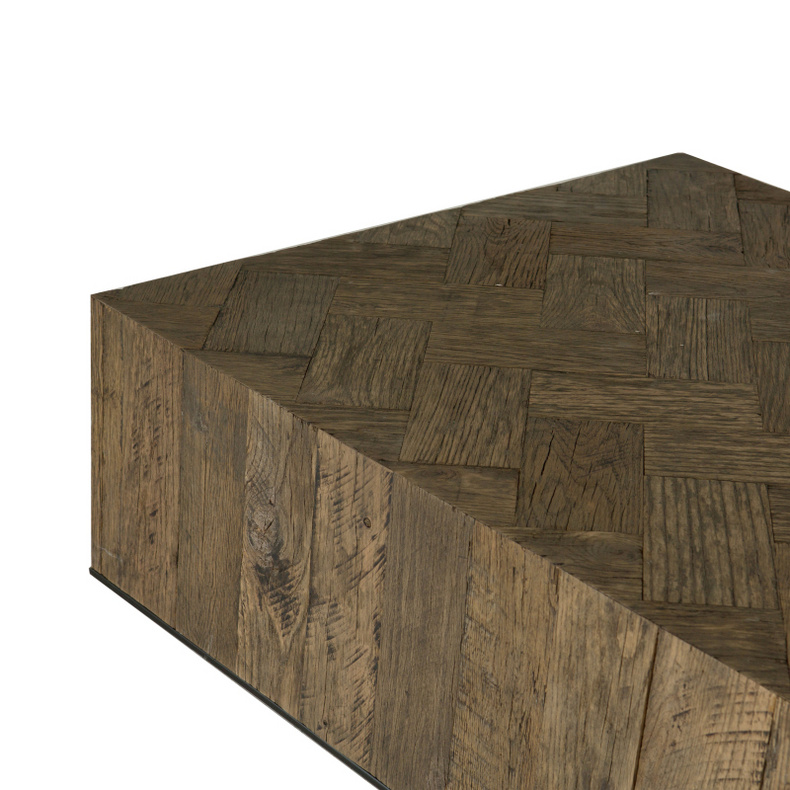 rectangle coffee table with tough feeling. Old/recycled oak wood in herringbone pattern.