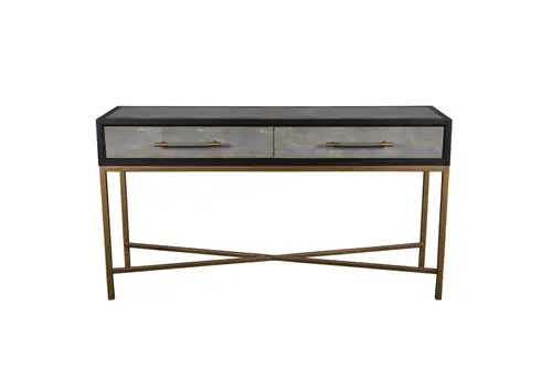 Classic Shagreen console table. Elegant console table with  2 drawers. Cool  console table with metal leg