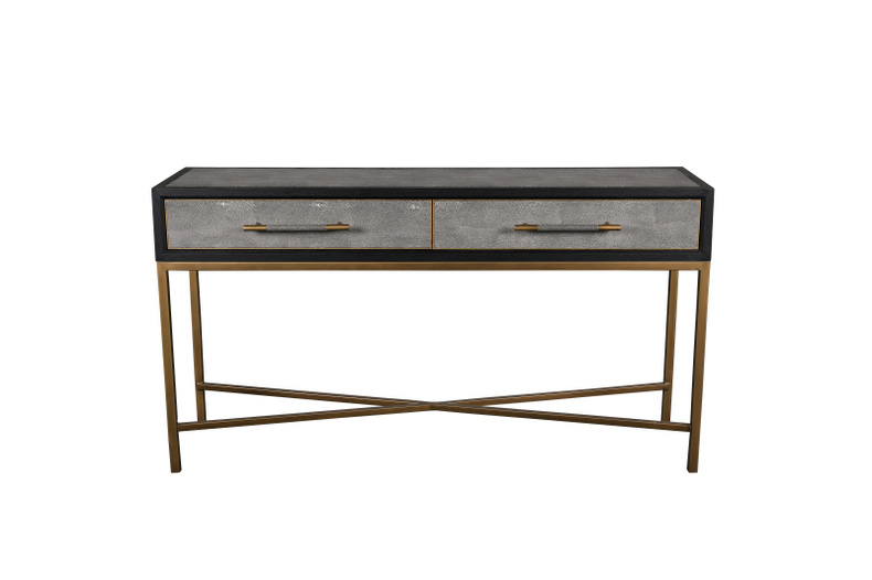 Classic Shagreen console table. Elegant console table with  2 drawers. Cool  console table with metal leg