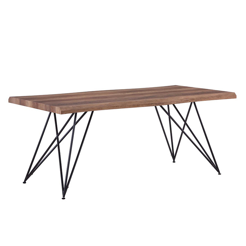 DT-04 Industrial Vintage Live Edge Dining Table Top with Black Finish Folding Metal Tube Legs Base Restaurant Dining Table