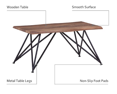 DT-04 Industrial Vintage Live Edge Dining Table Top with Black Finish Folding Metal Tube Legs Base Restaurant Dining Table