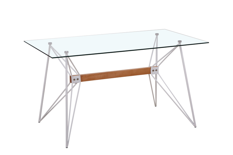 T-1042 Cheap Glass Dining Room Set Metal Leg Tempered Glass Dining Table