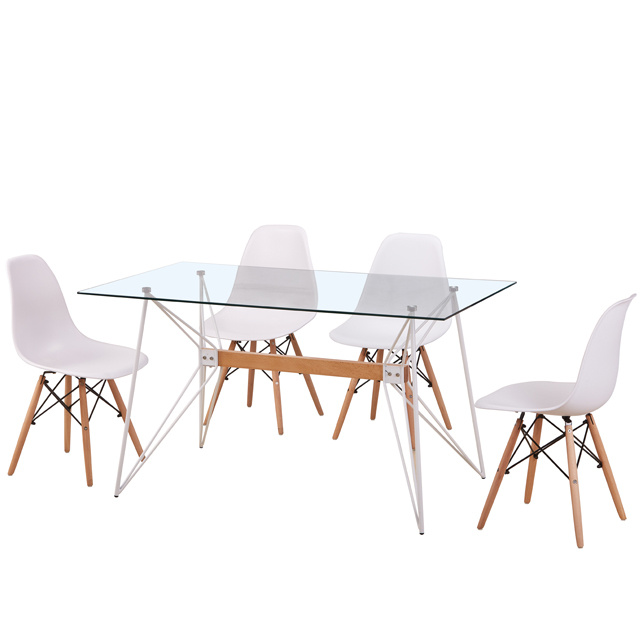 T-1042 Cheap Glass Dining Room Set Metal Leg Tempered Glass Dining Table